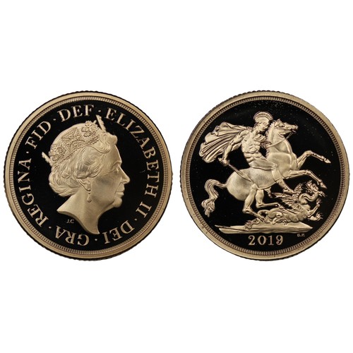 189 - 2019 Piedfort proof sovereign, Elizabeth II. Multiple surface marks. Obverse portrait by Jody Clark.... 