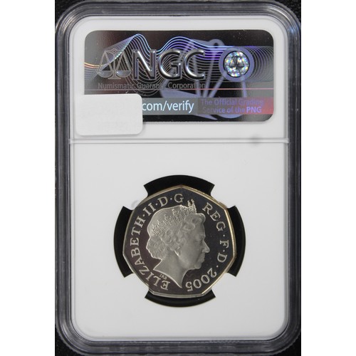 234 - NGC PF68 Ultra Cameo 2005 Silver proof piedfort 50p commemorating Johnson's Dictionary. Choice nFDC ... 