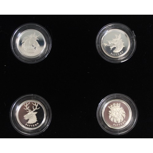 246 - 2004 Silver Proof £1 pattern set, the Heraldic Beasts by Timothy Noad. All as struck. Cased with inf... 