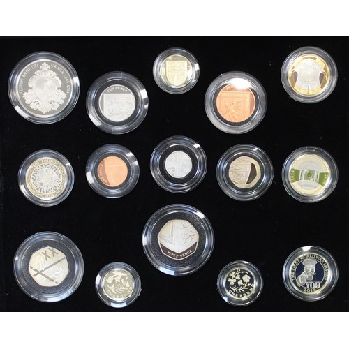 278 - 2014 Premium Proof 15-coin set featuring the Queen Anne £5 and premium proof medal. Toning to the 20... 