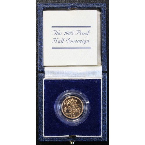 94 - 1983 Proof half sovereign, Elizabeth II. Obverse surface marks. nFDC. Cased with COA. [Marsh 544B, S... 