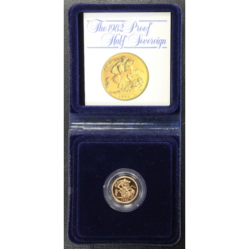 93 - 1982 Proof half sovereign, Elizabeth II. Mark by border near dragon claws. nFDC. Cased with COA. [Ma... 