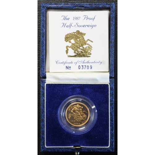 97 - 1987 Proof half sovereign, Elizabeth II. Multiple obverse sports and signs of handling to the revers... 