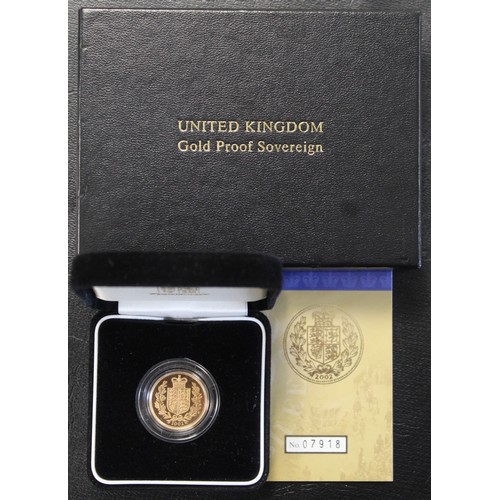 151 - 2002 Proof sovereign, Elizabeth II. Handled and with a noted mark in the bottom left quadrant of shi... 