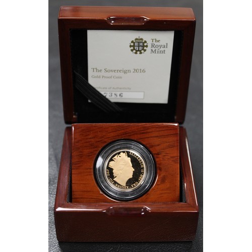 165 - 2016 Proof sovereign, Elizabeth II. Occasional minor marks in the fields. Obverse portrait a one-yea... 