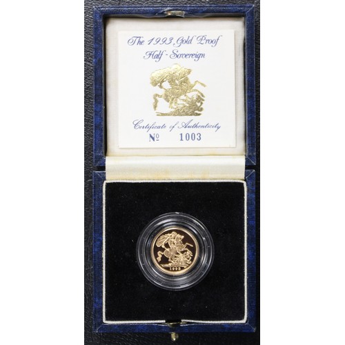 103 - 1993 Proof half sovereign, Elizabeth II. Strike through error under F of F.D. with a couple of trivi... 