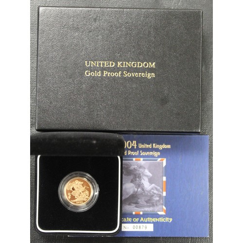 153 - 2004 Proof sovereign, Elizabeth II. Scuff to right of ear. Obverse portrait by Ian Rank-Broadley. nF... 