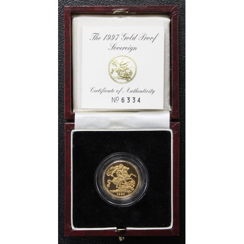 146 - 1997 Proof sovereign, Elizabeth II. Multiple surface marks. Obverse portrait by Raphael Maklouf. nFD... 