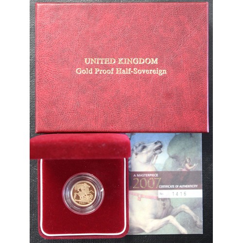 115 - 2007 Proof half sovereign, Elizabeth II. Small field marks below bust. Obverse portrait by Ian Rank-... 