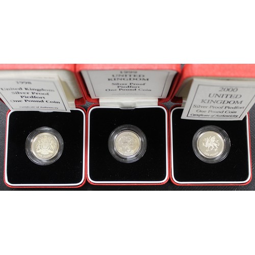 248 - Silver proof piedfort £1 coins (11) comprising 1987, 1988, 1989, 1993, 1994, 1995, 1996, 1997, 1998,... 