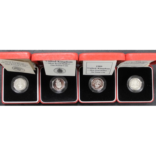 248 - Silver proof piedfort £1 coins (11) comprising 1987, 1988, 1989, 1993, 1994, 1995, 1996, 1997, 1998,... 