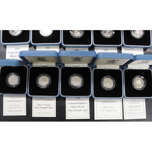 247 - Silver proof £1 coin date run 1984-2000 inclusive (17). All much as struck, all cased with COA's.