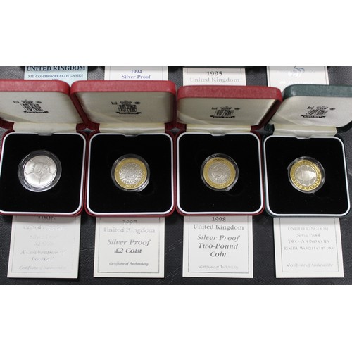 262 - Silver proof £2 coins (8) comprising 1986 Commonwealth Games, 1994 Bank of England, 1995 United Nati... 