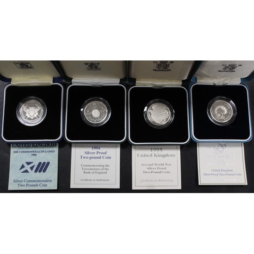 262 - Silver proof £2 coins (8) comprising 1986 Commonwealth Games, 1994 Bank of England, 1995 United Nati... 