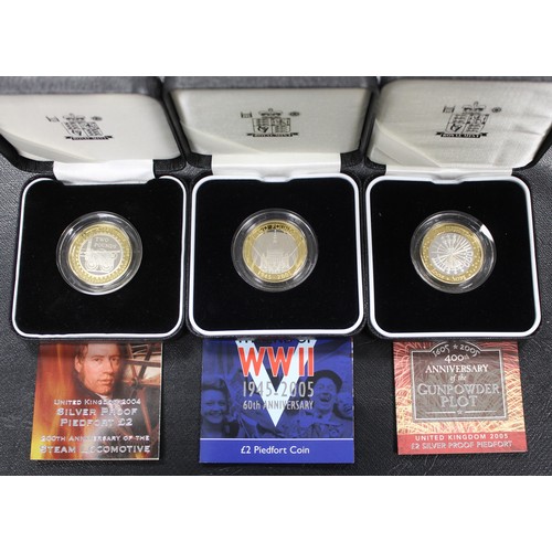 214 - Silver piedfort proof & silver proof £2 coins (6) comprising 1999 Rugby World Cup, 2001 piedfort... 