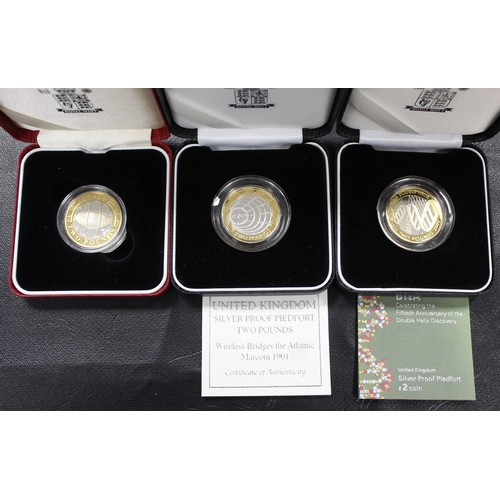 214 - Silver piedfort proof & silver proof £2 coins (6) comprising 1999 Rugby World Cup, 2001 piedfort... 