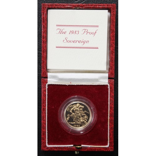 133 - 1983 Proof sovereign, Elizabeth II. Small nick below jawline on obverse. nFDC. Cased with COA. [Mars... 