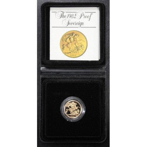 132 - 1982 Proof sovereign, Elizabeth II. Faint hairlines behind bust. nFDC. Cased with COA. [Marsh 313A, ... 