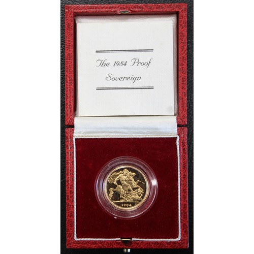 134 - 1984 Proof sovereign, Elizabeth II. Multiple surface marks on obv. & rev. UNC. Cased with COA. [... 