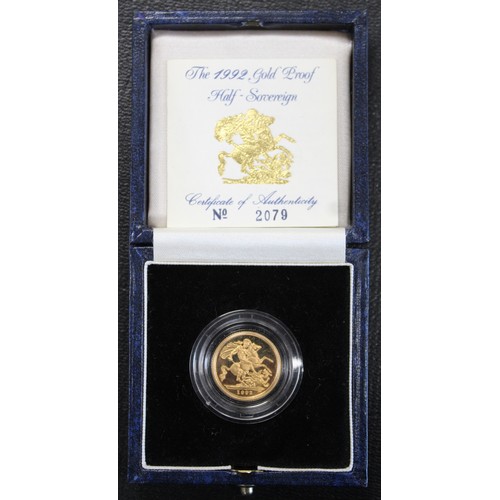 102 - 1992 Proof half sovereign, Elizabeth II. Surfaces hazy/handled with occasional minor marks. Low mint... 