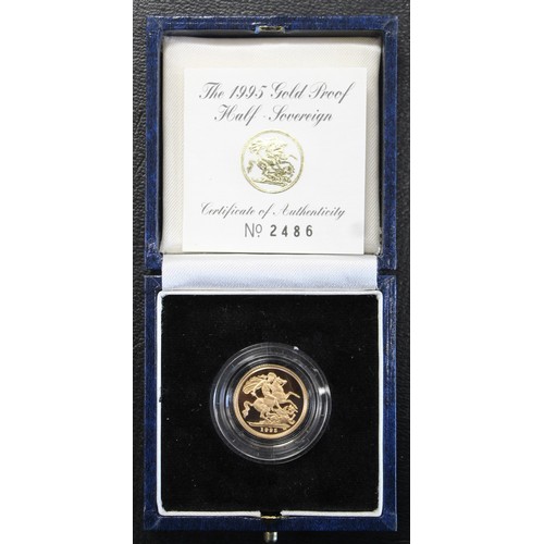 104 - 1995 Proof half sovereign, Elizabeth II. Once handled with a couple of light marks to the obverse. L... 