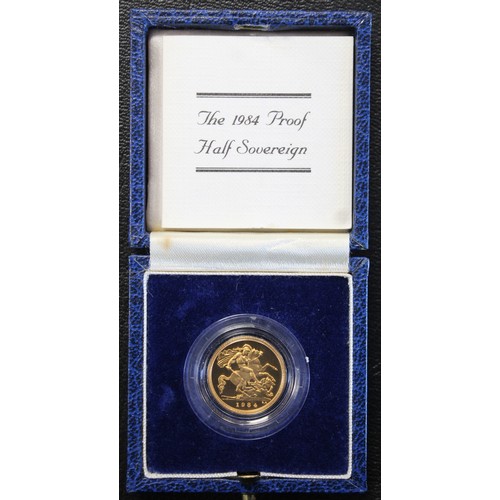 95 - 1984 Proof half sovereign, Elizabeth II. Minor hairlines beneath hind of horse. nFDC. Cased with COA... 