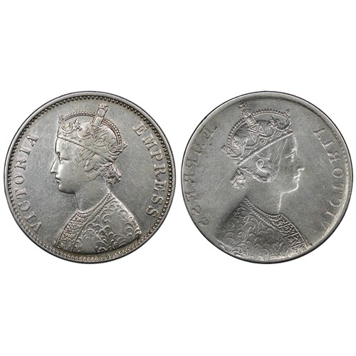 313 - Coins of British India. Obverse brockage silver rupee, Victoria Empress (1877-1901). Cleaned otherwi... 