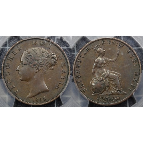 17 - 1854 Half Penny, Inverted A for V in VICTORIA, PCGS AU50, Victoria. A scarce variety unrecorded in P... 