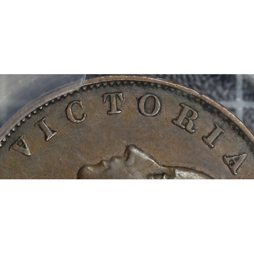 17 - 1854 Half Penny, Inverted A for V in VICTORIA, PCGS AU50, Victoria. A scarce variety unrecorded in P... 