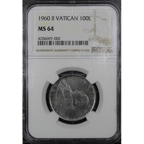 322 - Vatican City 1960 100 Lire, NGC MS64. Struck during the second year of the Papacy of John XIII. Deep... 