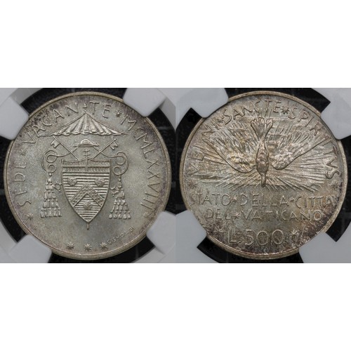 324 - Vatican City 1978 silver 500 Lire, NGC MS65. Struck during the time of Sede Vacante following the pa... 