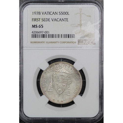 324 - Vatican City 1978 silver 500 Lire, NGC MS65. Struck during the time of Sede Vacante following the pa... 