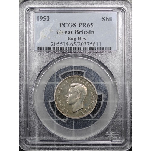 56 - 1950 Proof shilling, PCGS PR65, George VI. English reverse. Uneven obverse toning and occasional con... 