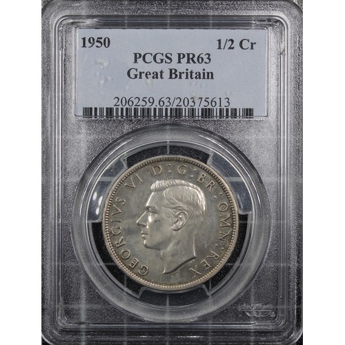 67 - 1950 Proof halfcrown, PCGS PR63, George VI. Fields hazy otherwise an attractive example with the usu... 