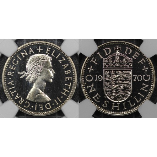 58 - 1970 Shilling, NGC PF68, English reverse, Elizabeth II. nFDC. [ESC 1475OO, Bull 4484, S.4147]... 