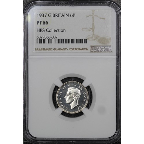 45 - 1937 Proof sixpence, NGC PF66, George VI. Bright and about as struck. The obverse just short of a ca... 