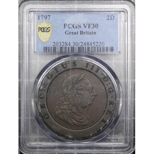 31 - 1797 Twopence, PCGS VF30, George III. A few notable edge knock as so often found on this issue. gFin... 