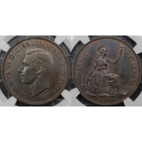 28 - 1948 Penny, NGC MS63BN, George VI. Deep & rich colours with flashes of underlying brightness. aU... 