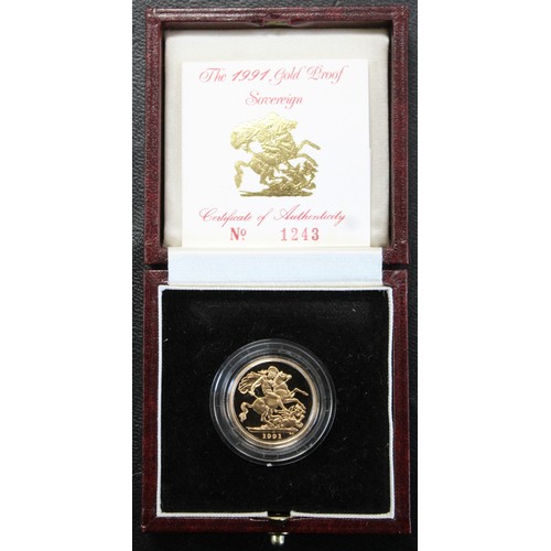 140 - 1991 Proof sovereign, Elizabeth II. A few light surface marks. Obverse portrait by Raphael Maklouf. ... 