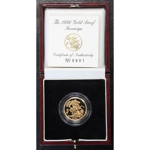 145 - 1996 Proof sovereign, Elizabeth II. A few minor surface marks before neck of horse to reverse. Obver... 