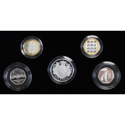 296 - 2022 Silver proof piedfort 5-coin commemorative set including £5 and 50p struck to celebrate the Pla... 