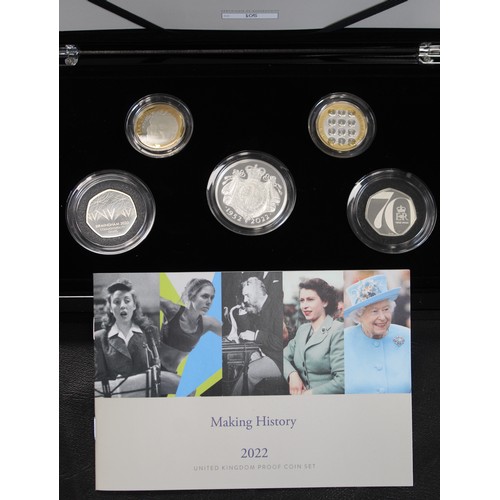 296 - 2022 Silver proof piedfort 5-coin commemorative set including £5 and 50p struck to celebrate the Pla... 