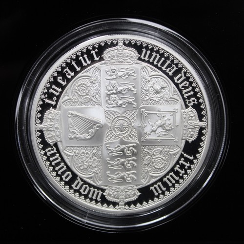 201 - 2021 Silver proof 5oz £10 featuring the Gothic Crown Quartered Arms, part of the Great Engravers Ser... 