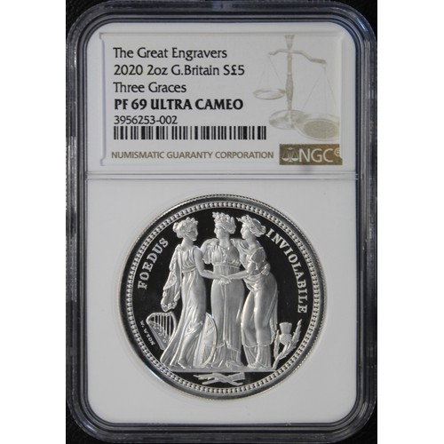 200 - NGC PF69 Ultra Cameo 2020 Three Graces 2oz Silver £5 coin, part of the Great Engravers series. Compl... 