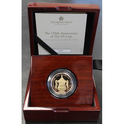 195 - 2022 Gold proof £2 coin commemorating the 150th Anniversary of the FA Cup. Cased with COA (#62), inf... 