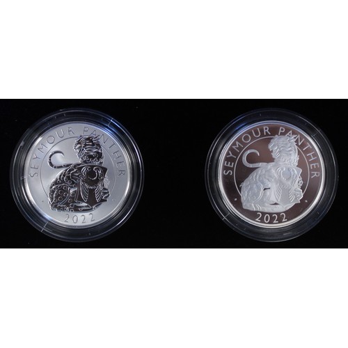 208 - 2022 1oz Tudor Beasts Seymour Panther 2-coin set with standard and reverse proof issues. Generally a... 