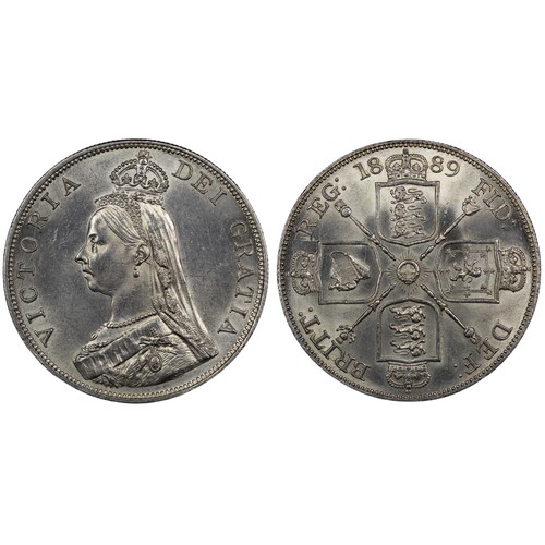 69 - 1889 Double florin, Victoria. Obv. Jubilee bust, Rev. crowned cruciform shields with sceptres in ang... 