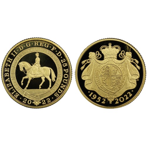 197 - 2022 Gold proof ¼oz Platinum Jubilee £25 coin, Elizabeth II. Struck in celebration of Queen Elizabet... 