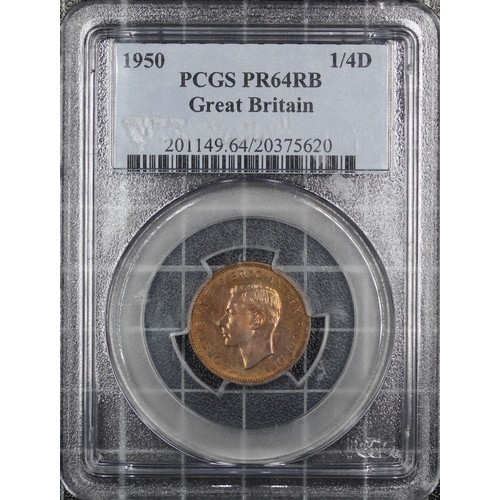16 - 1950 Proof farthing, PCGS PR64RB. George VI. Unevenly toned, the reverse streaky. [Freeman 655, Peck... 