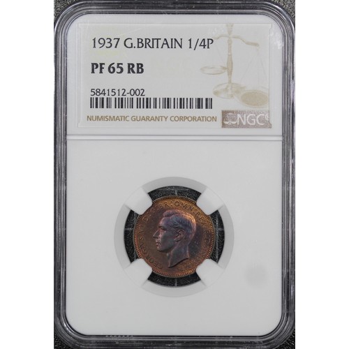 15 - 1937 Proof farthing, NGC PF65RB. George VI. Streaky tone with hues of purple to the obverse. [Freema... 
